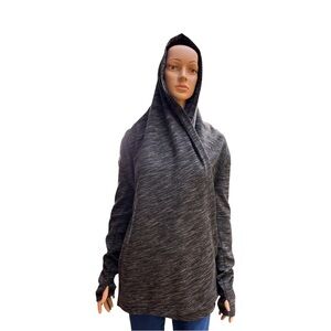 Zella Charcoal and Black Knit Hooded Snap Close Cardigan XL